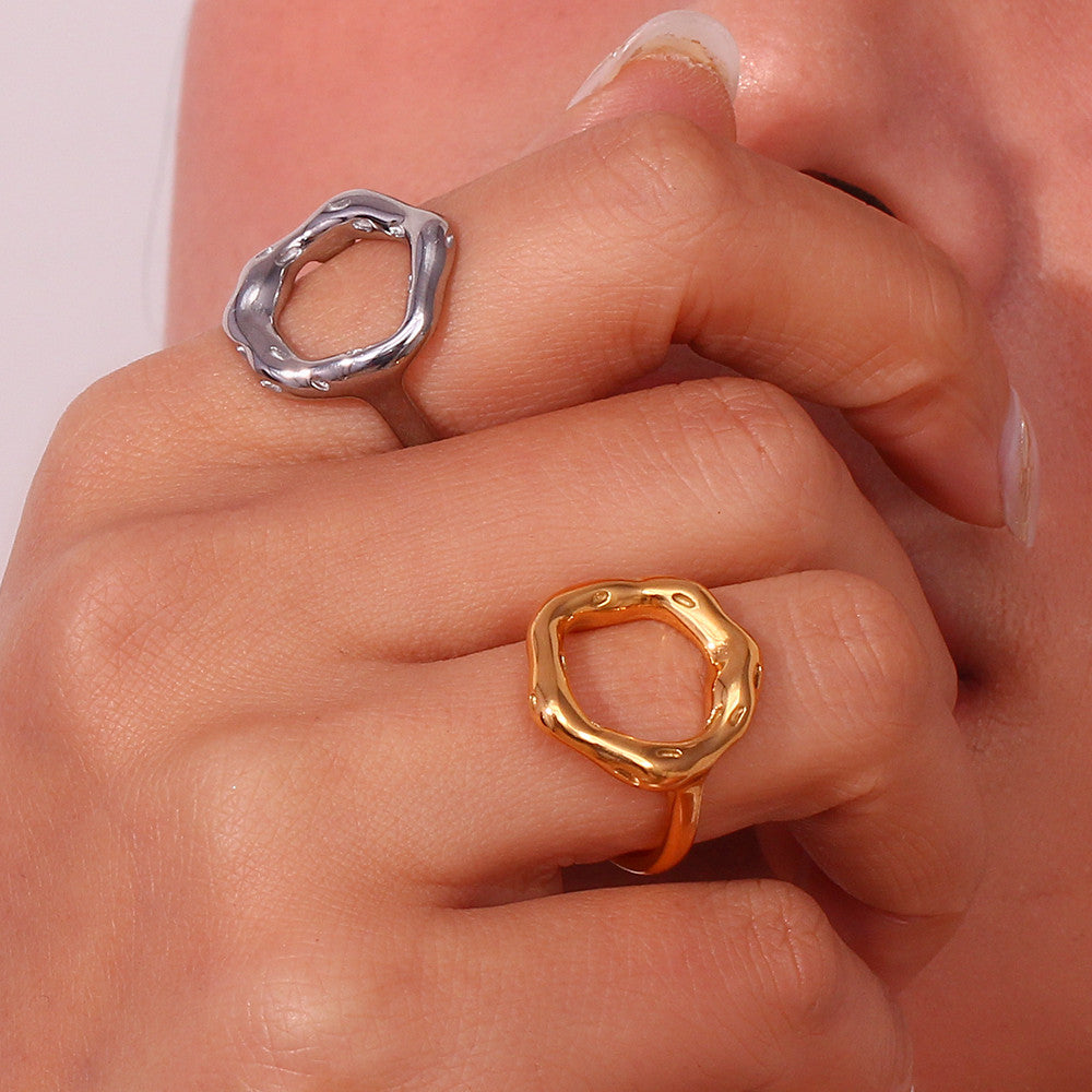 Ladies 18k Gold Silver Tarnish Free Hollow Circle Personality Conversation Starter Rings