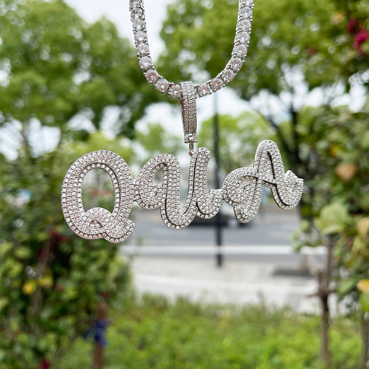 Designer Script | Personalized Gold Silver 4 Prong Set Nameplate Hip Hop Pendant