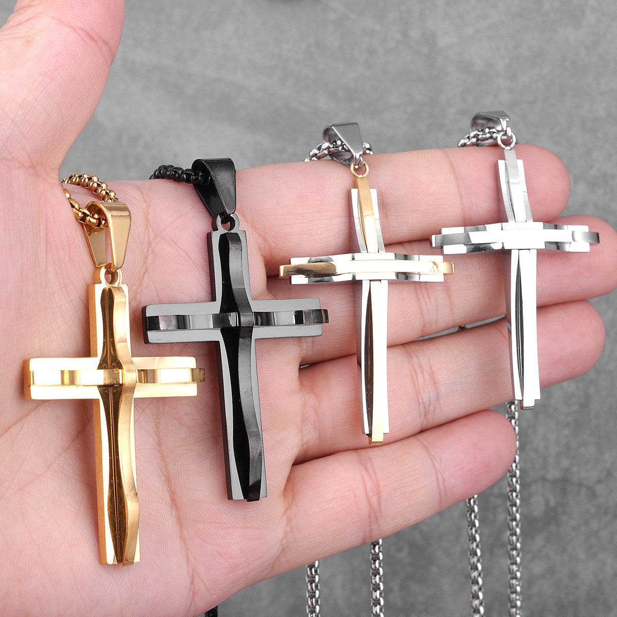The Cross | 14k Gold Black 316L No Fade Stainless Steel Double Layered Hip Hop Cross Pendant