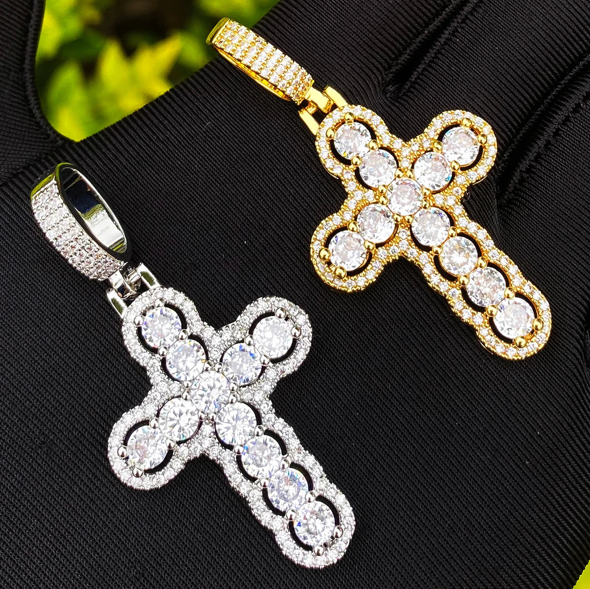 Clustered Ice | Prong Set VVS Diamond CZ Stone Cross Iced Blinged Out Pendant
