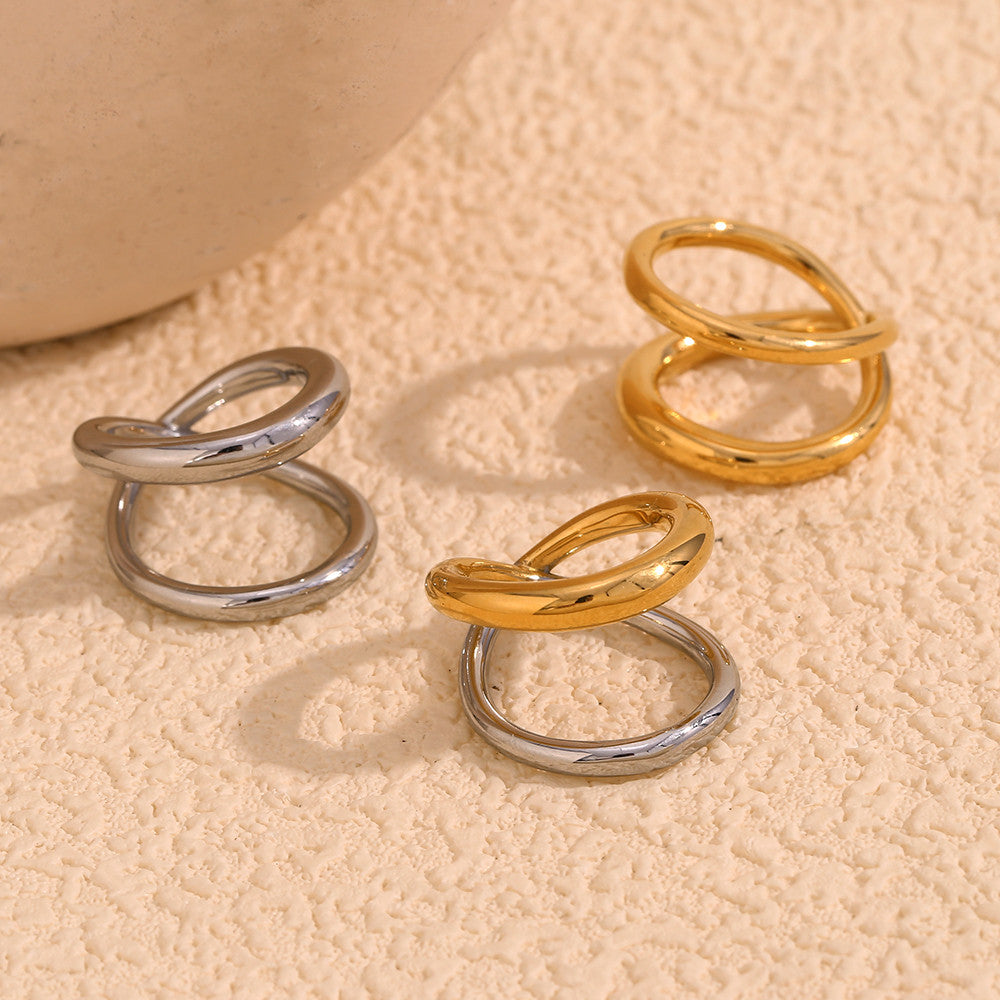 18k Gold Waterproof Stainless Steel Overlapping Double Color Stackable Rings
