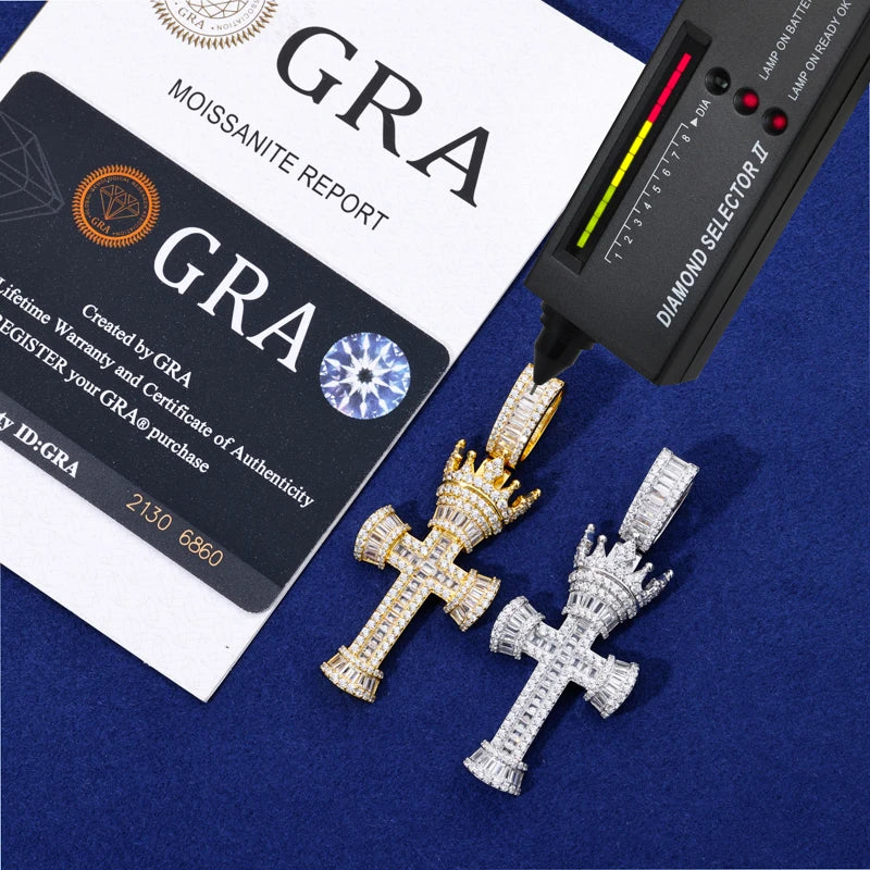 Crown Of Kings | Solid 925 Sterling Silver D VVS1 Moissanite Crown Of Kings Cross Pendant