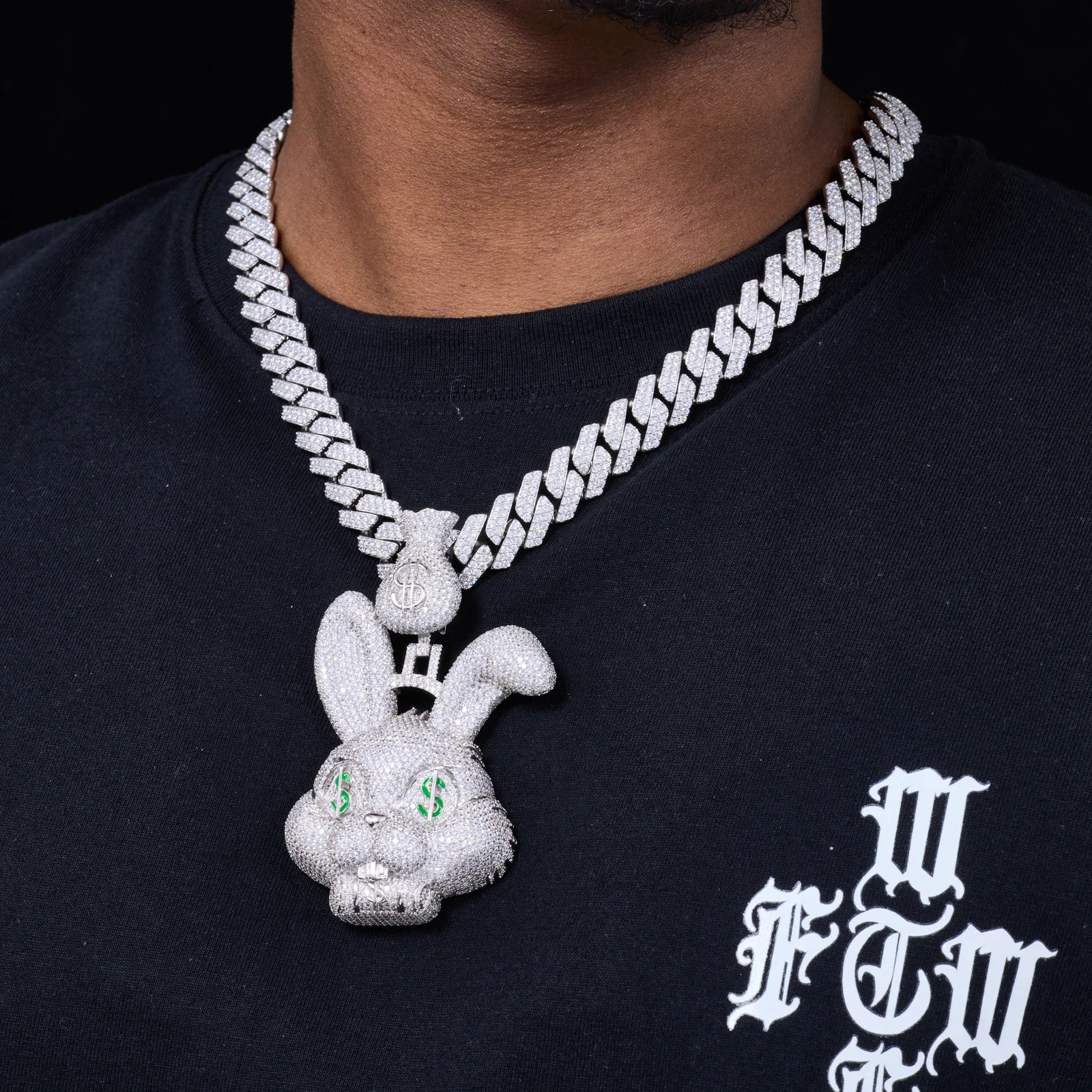 Fast Money | Iced Blinged Out Money Bag Rabbit 925 Silver Moissanite Hip Hop Pendant