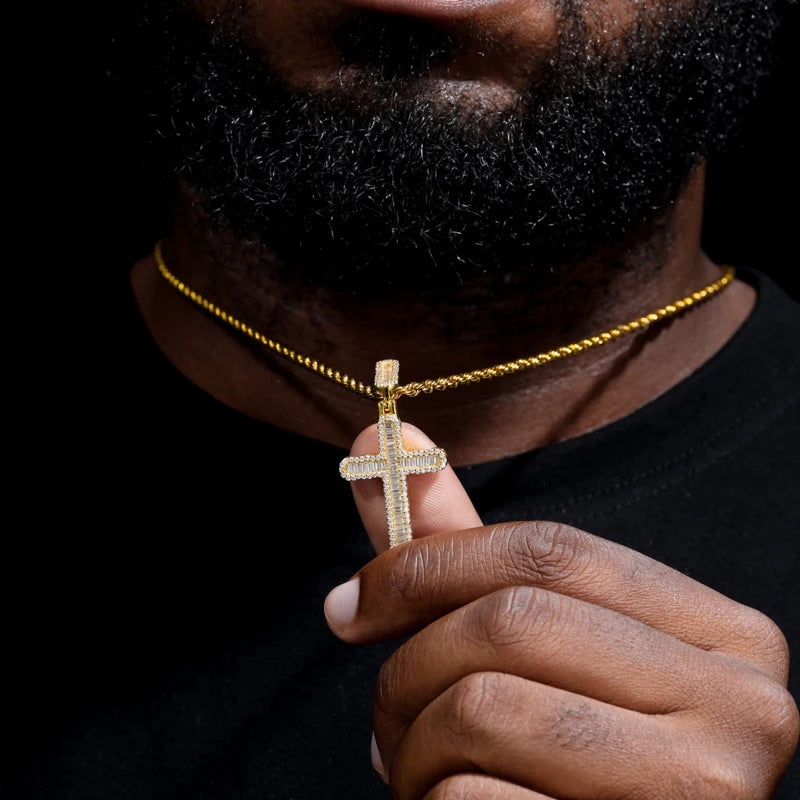Luxury Simplified |  Iced Baguette Moissanite Diamond  925 Silver Hip Hop Cross Pendant