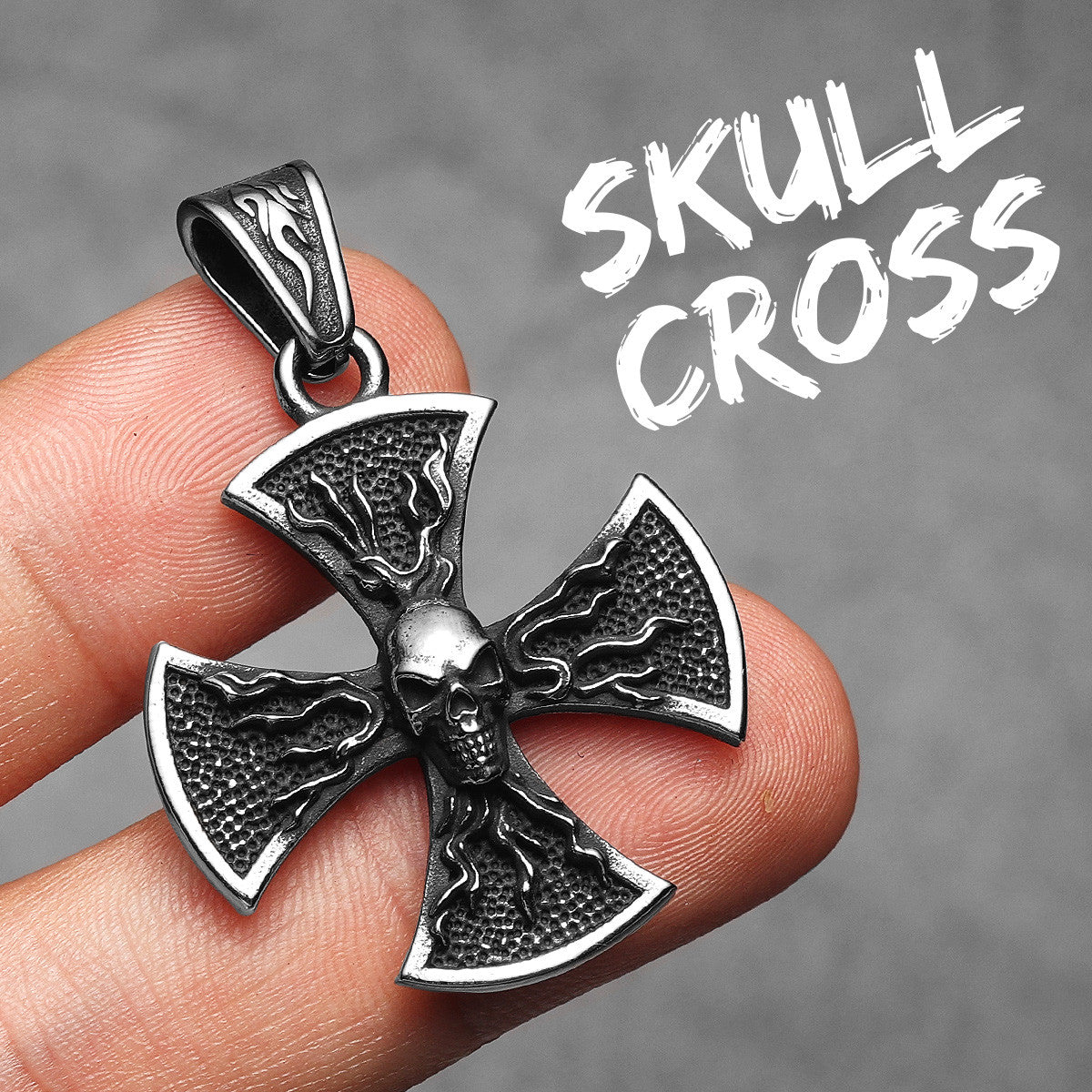 Flame Skull | Solid Stainless Steel Hip Hop Street Style Cross Pendant Chain Necklace