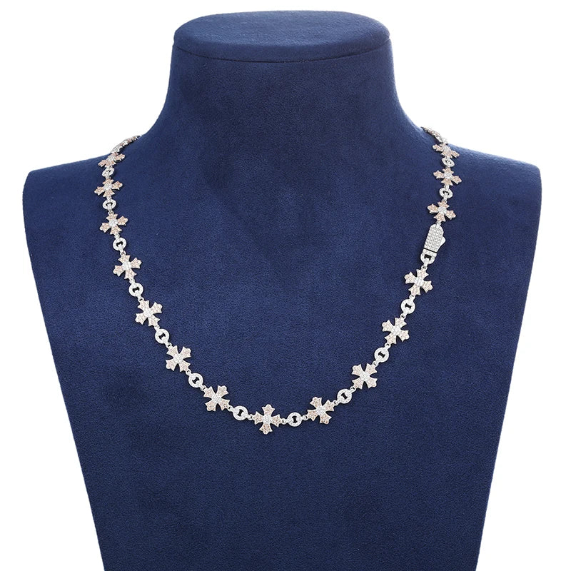 Diamond Star | Solid S925 Silver 12mm D Color Moissanite Diamond Cross Chain Necklace