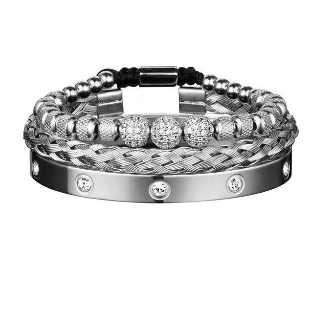 Majestic Heritage Bracelet Set | 3 Bead Micro Pave Stainless Steel Luxury Bracelets
