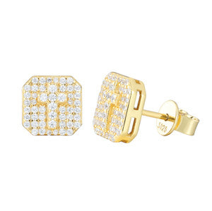 Spiritual Ice | Solid 925 Silver Square Cut Cross D Color Moissanite Stud Hip Hop Earrings