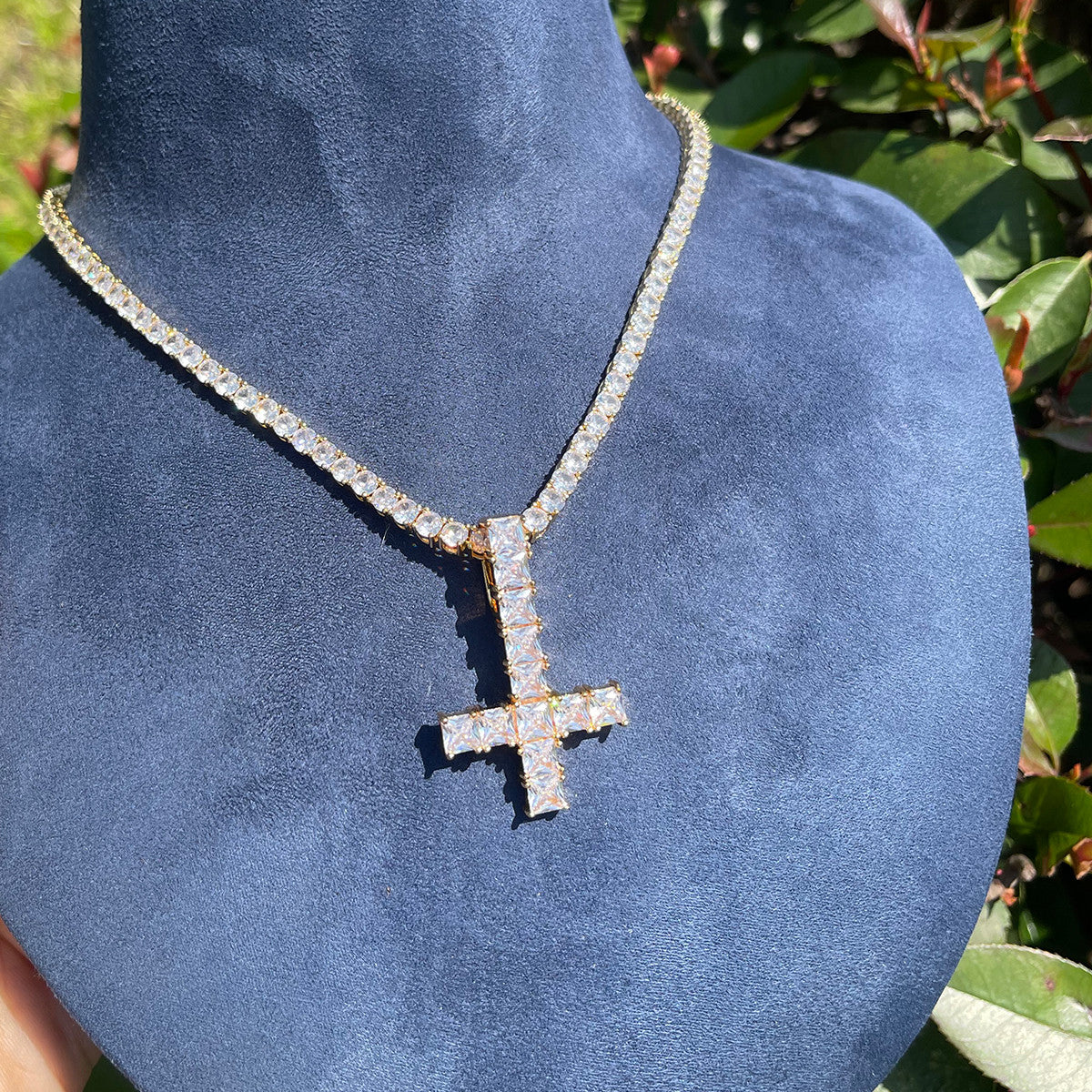 Up Is Down | Inverted Princess Cut Prong Set Peter Cross Hip Hop Cross Pendant