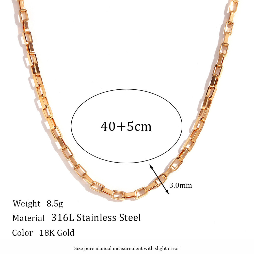 18k Gold Waterproof 3mm Long Box Link Stainless Steel Chain Necklace Bracelet Set