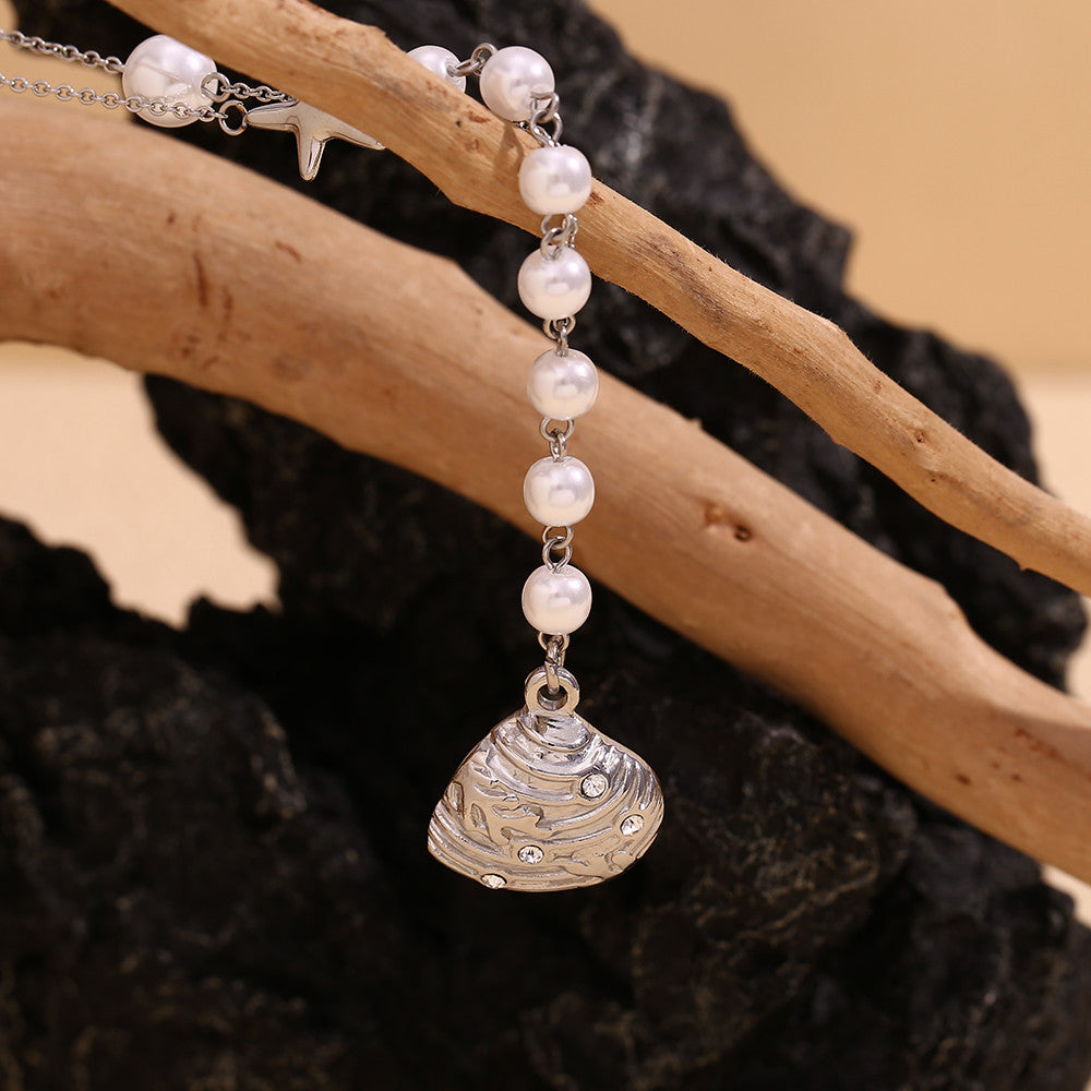 18k Gold Silver Stainless Steel Waterproof Seashells Starfish Pendants Necklace