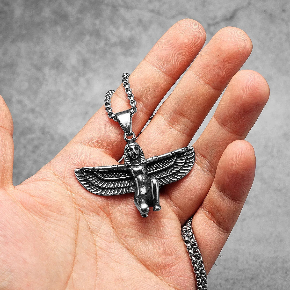 Isis | 316L Solid Stainless Steel Goddess Egyptian Pharaoh Eagle Wing Pendant