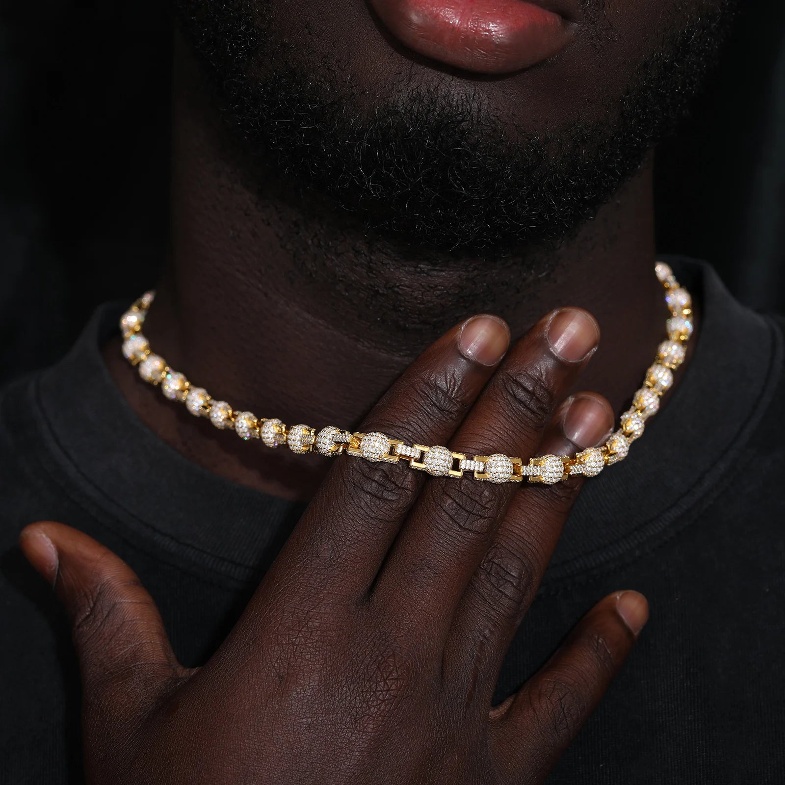 Ball N Chain | Solid 925 Silver Moissanite Iced Blinged Out Ball Link Hip Hop Chain Bracelet Set