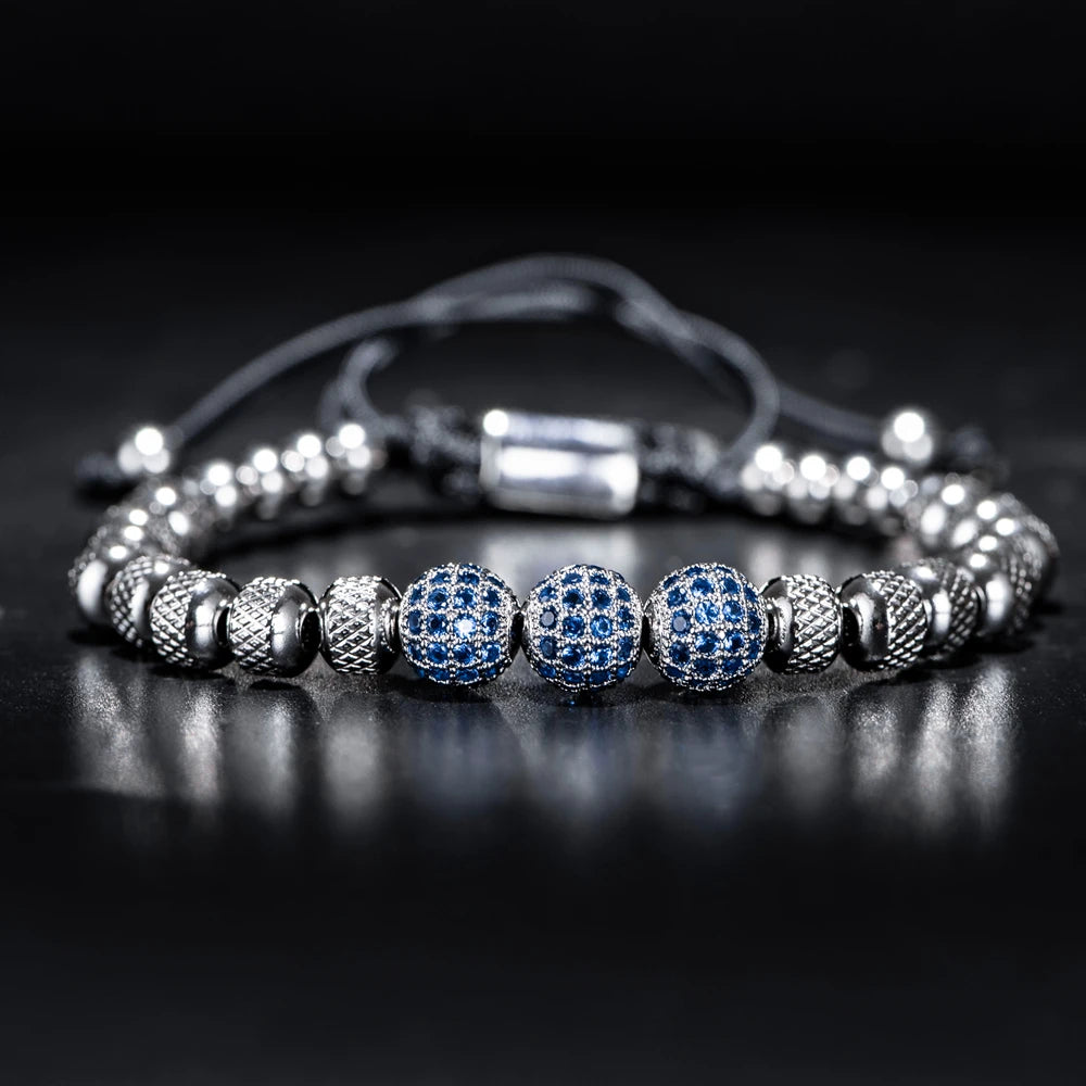 Iced Balls | Luxury VVS CZ Diamond Pave Setting Blue Iced Stainless Steel Bracelets