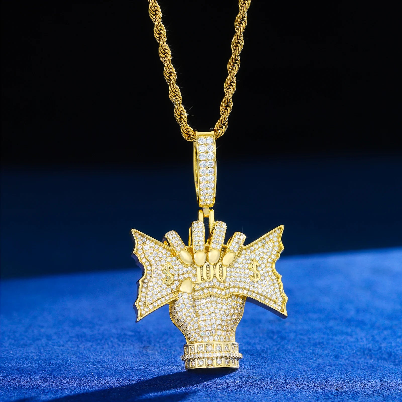 Cliched Money Fist | VVS Moissanite Diamond 925 Sterling Silver Blinged Out Money Hand Pendant
