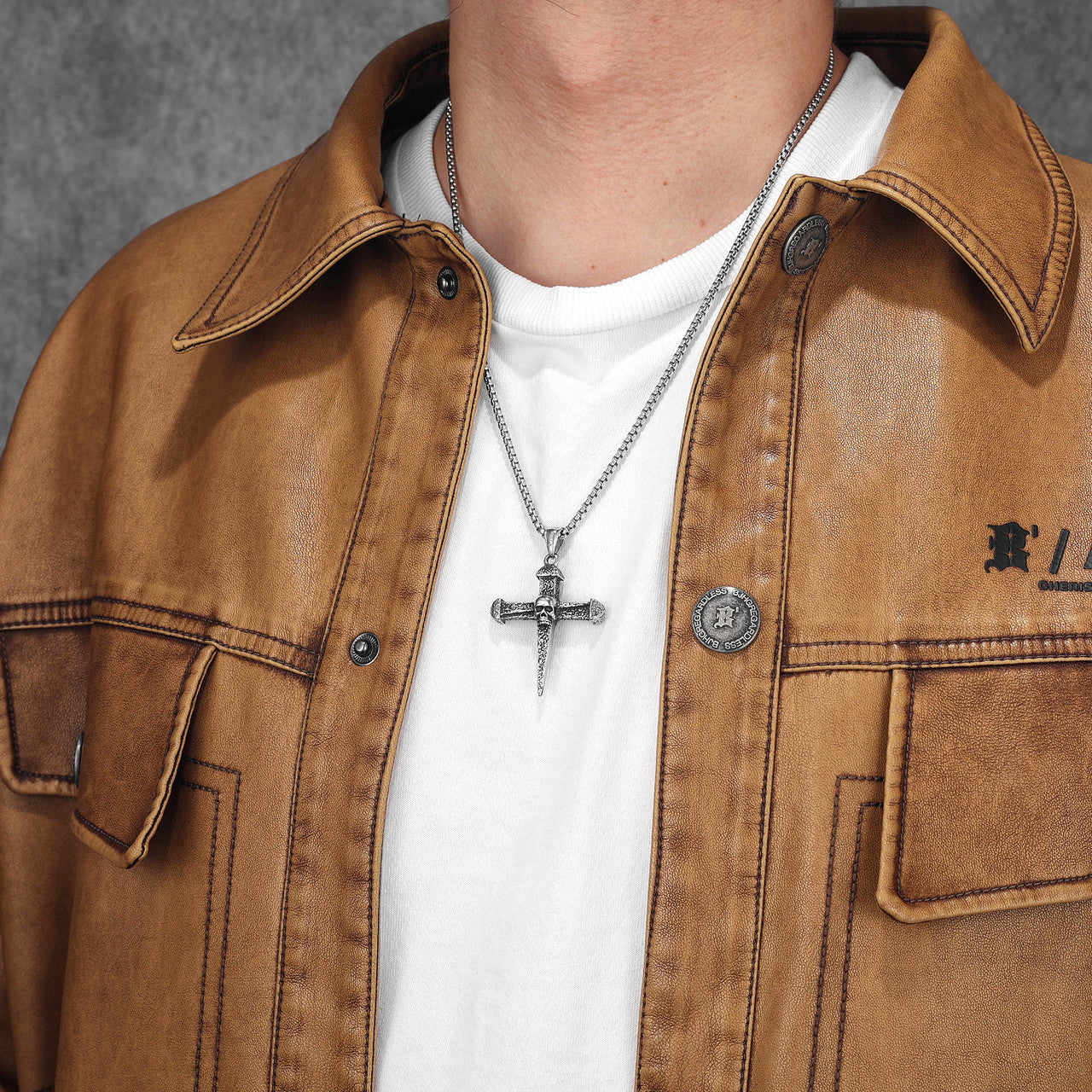 Turquoise Gem Skull | No Fade Stainless Steel Ancient Street Wear Cross Pendant