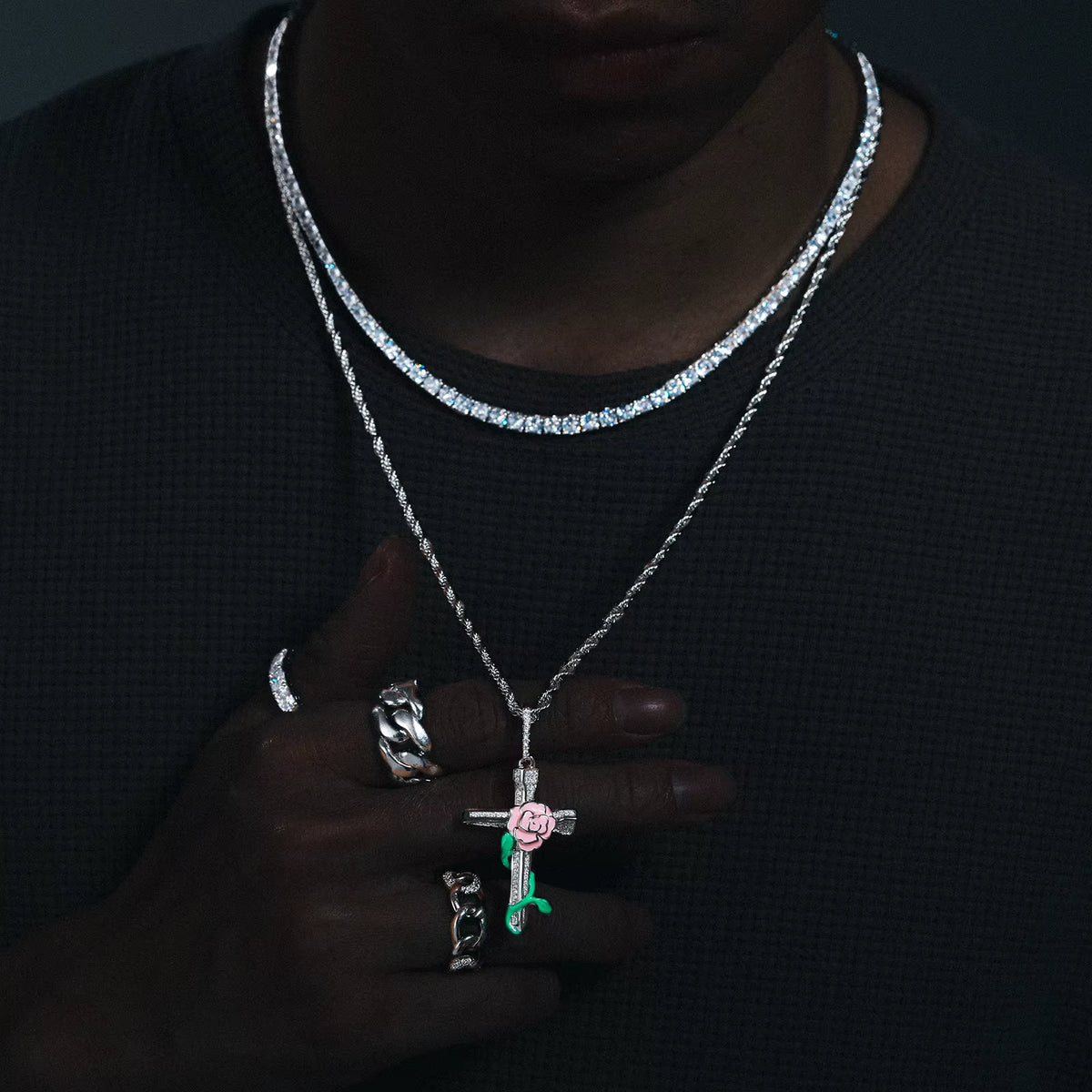 Beauty Of Sacrifice | Glowing Rose Jesus Nail Cross Moissanite VVS Diamond S925 Pendant