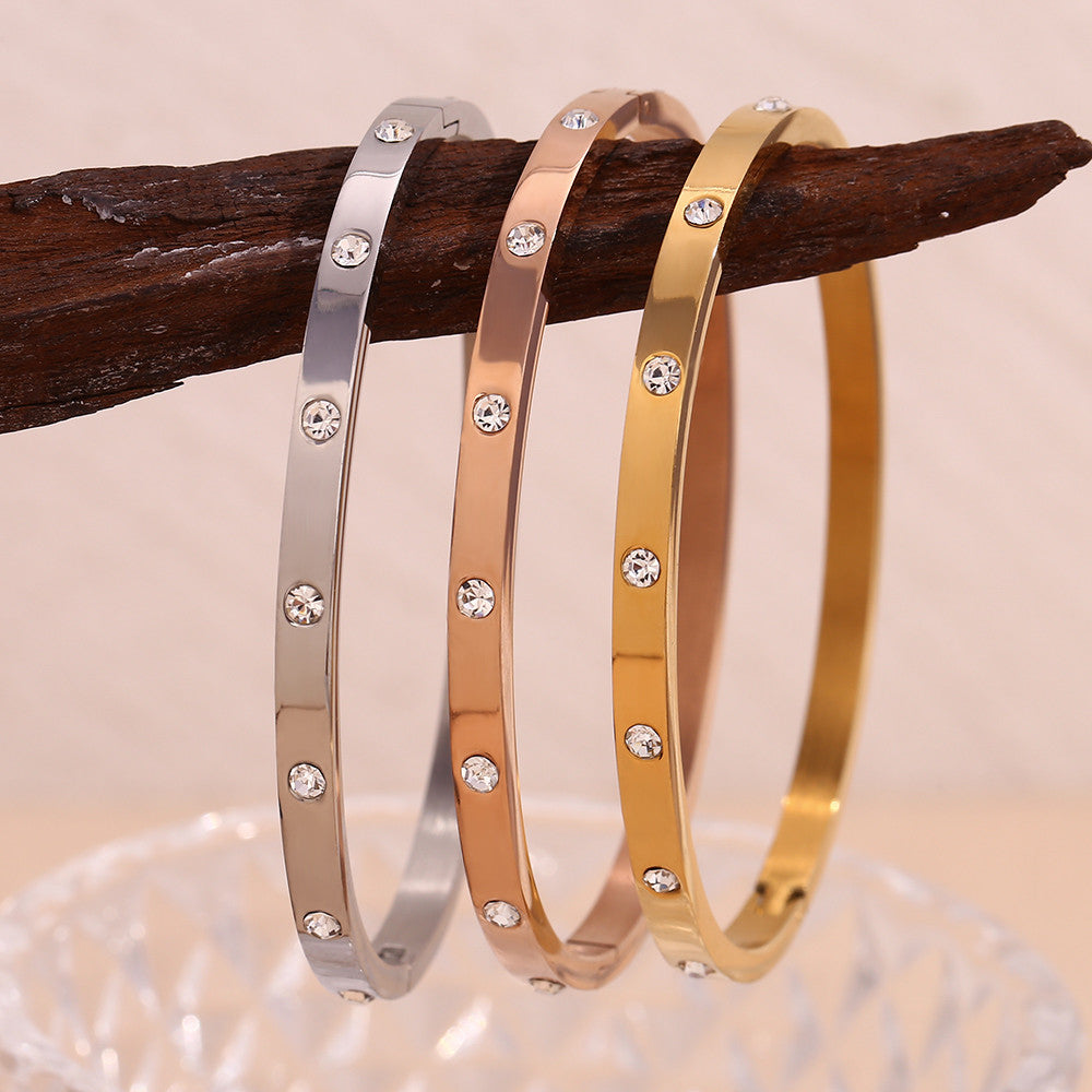 18k Gold Silver over Solid Stainless Steel Waterproof CZ Stone Buckle Bracelets