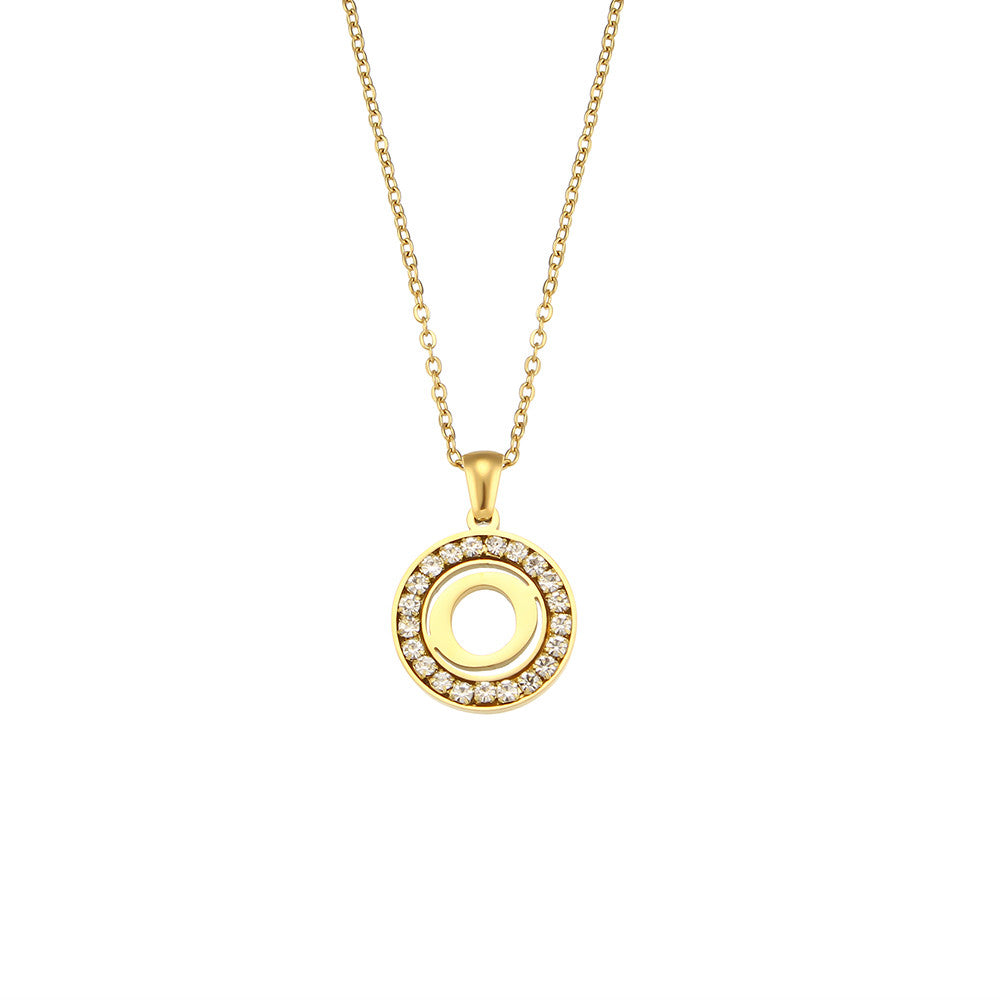 18k Gold Waterproof Hollow Round CZ Paved 26 Alphabet Initial Necklace