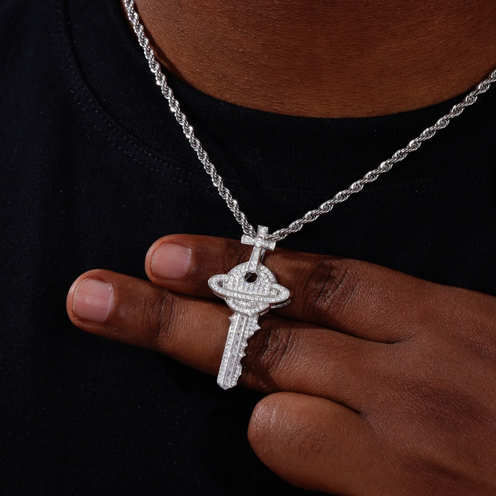 The Master Key | Hip Hop VVS Moissanite Diamond 925 Silver Cross Saturn Key Pendant