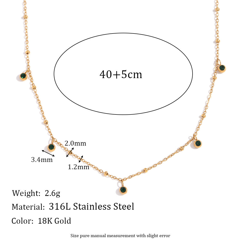 Ladies Stainless Steel Green White Zircon 18k Gold Waterproof Hypoallergenic Necklace