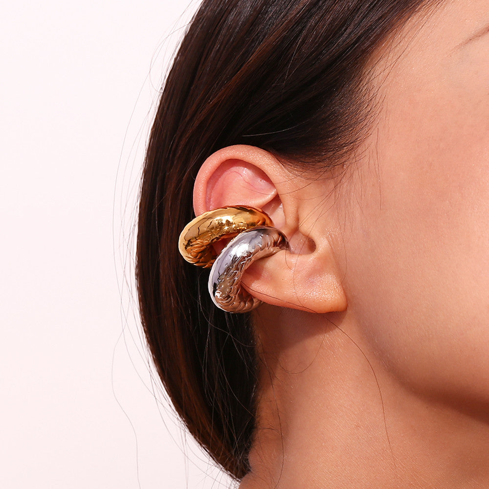 18k Gold Waterproof Irregular Snake Skin Pattern Spiral Flame Stainless Steel Earrings