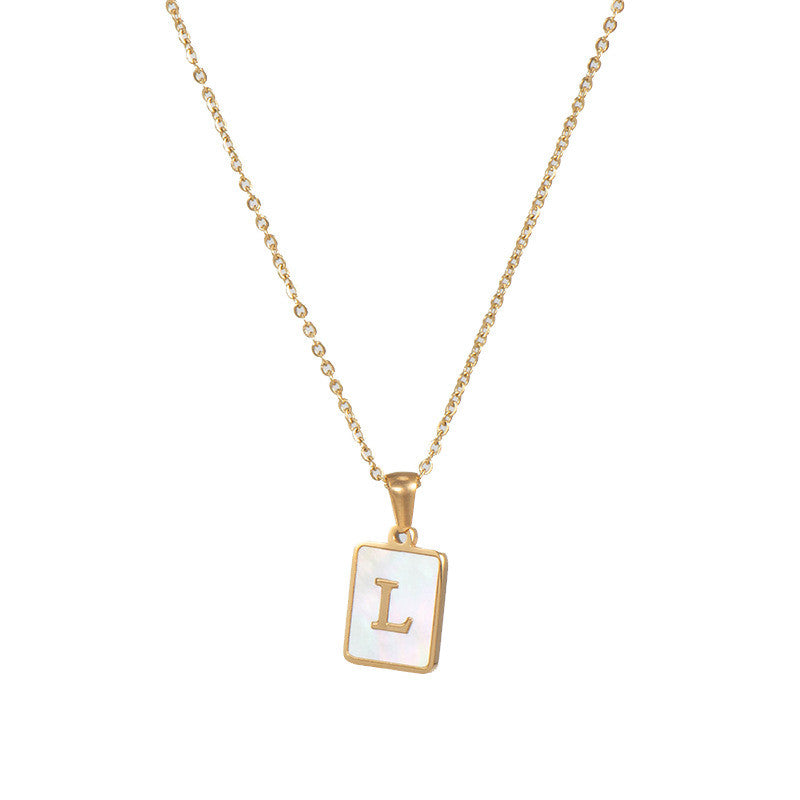 18k Gold Over Stainless Steel Mother of Pearl Shell Tarnish Free Initial Necklace