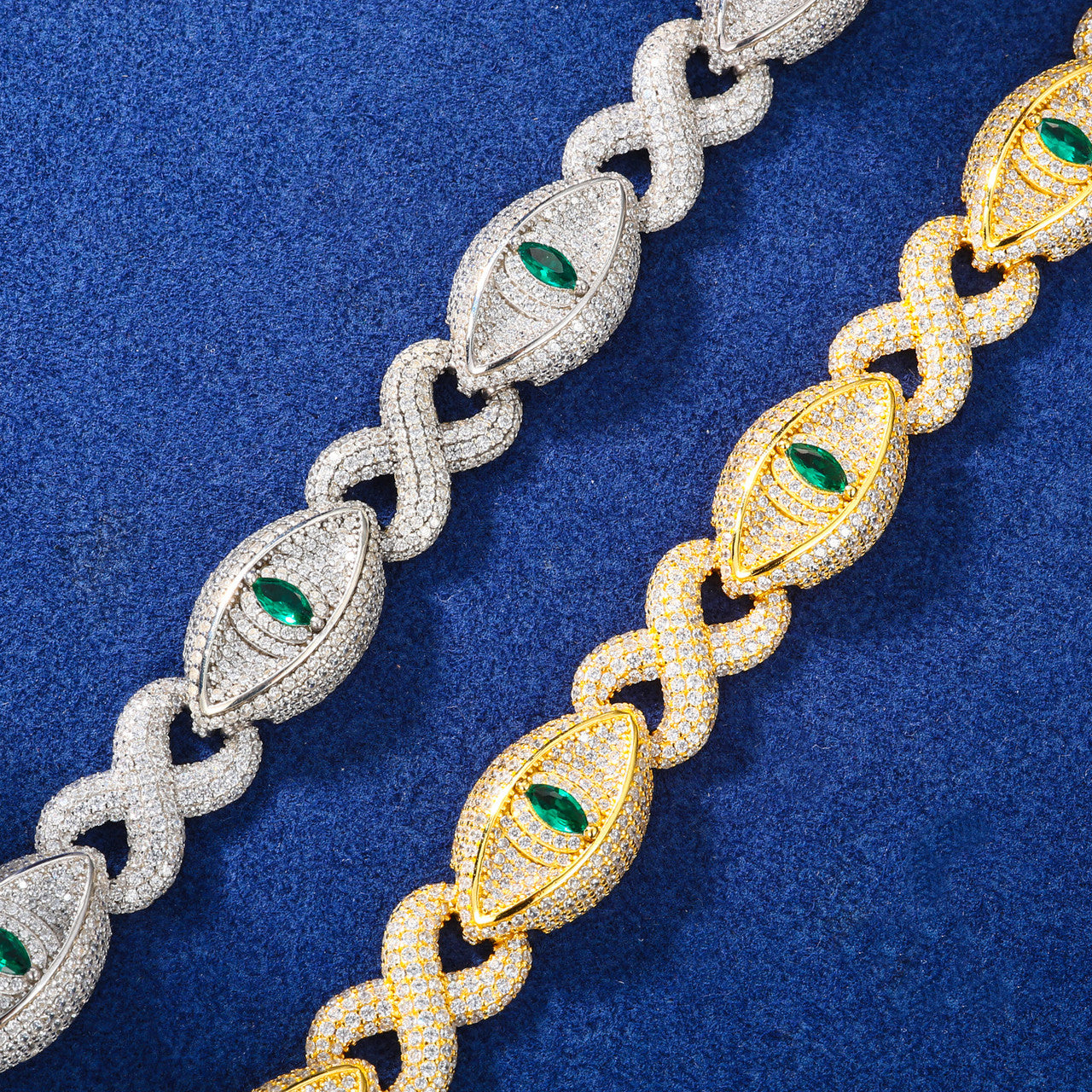 Demon Eye | 24k Solid 925 Sterling Silver Infinity Link Moissanite Diamond Hip Hop Bracelet