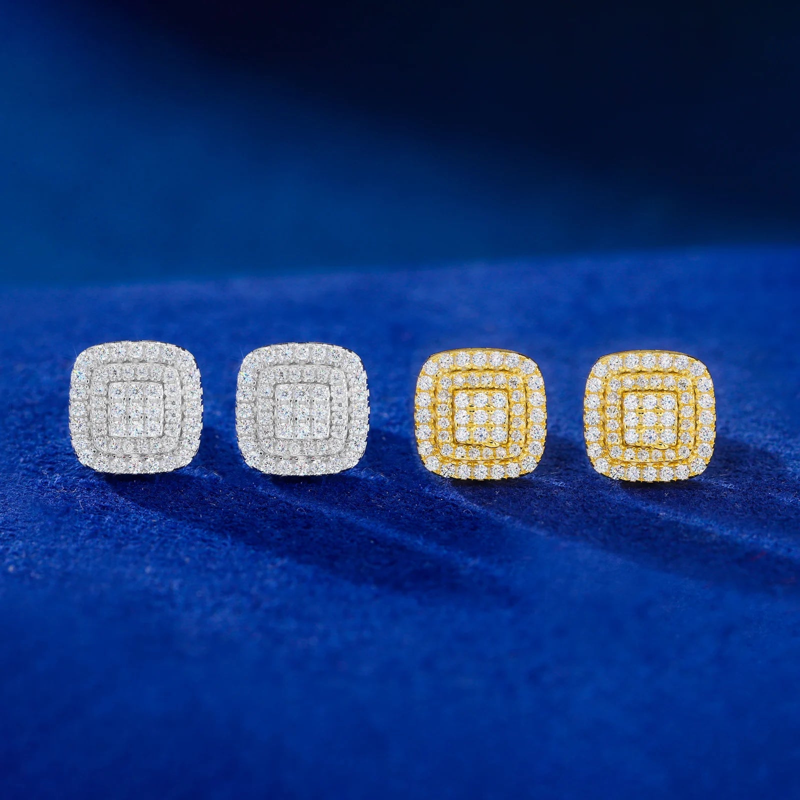 Sparkling Clusters |  Iced Blinged Out Moissanite Diamond Square Cluster Stud Earrings