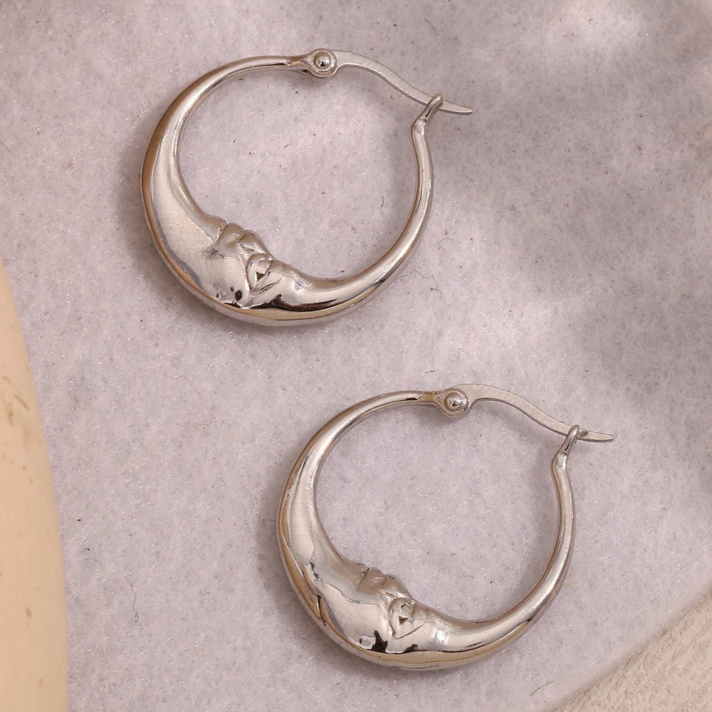 18k Gold Silver Waterproof Stainless Steel Abstract Half Moon Hoop Earrings
