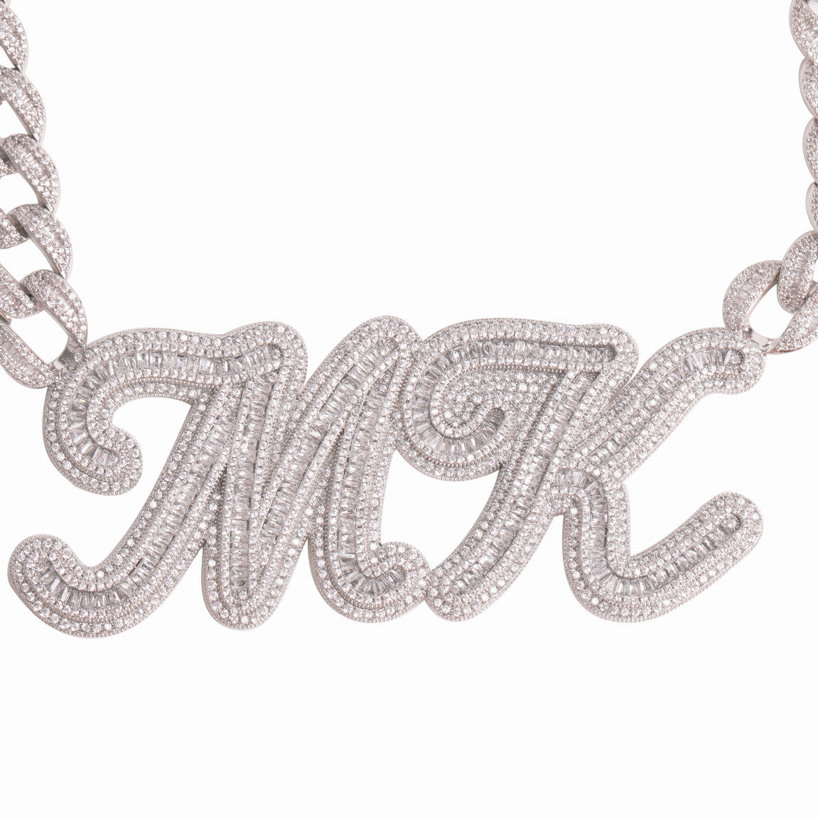 FrostBite | VVS Diamond CZ Iced Script Letter Baguette Nameplate Hip Hop Pendant