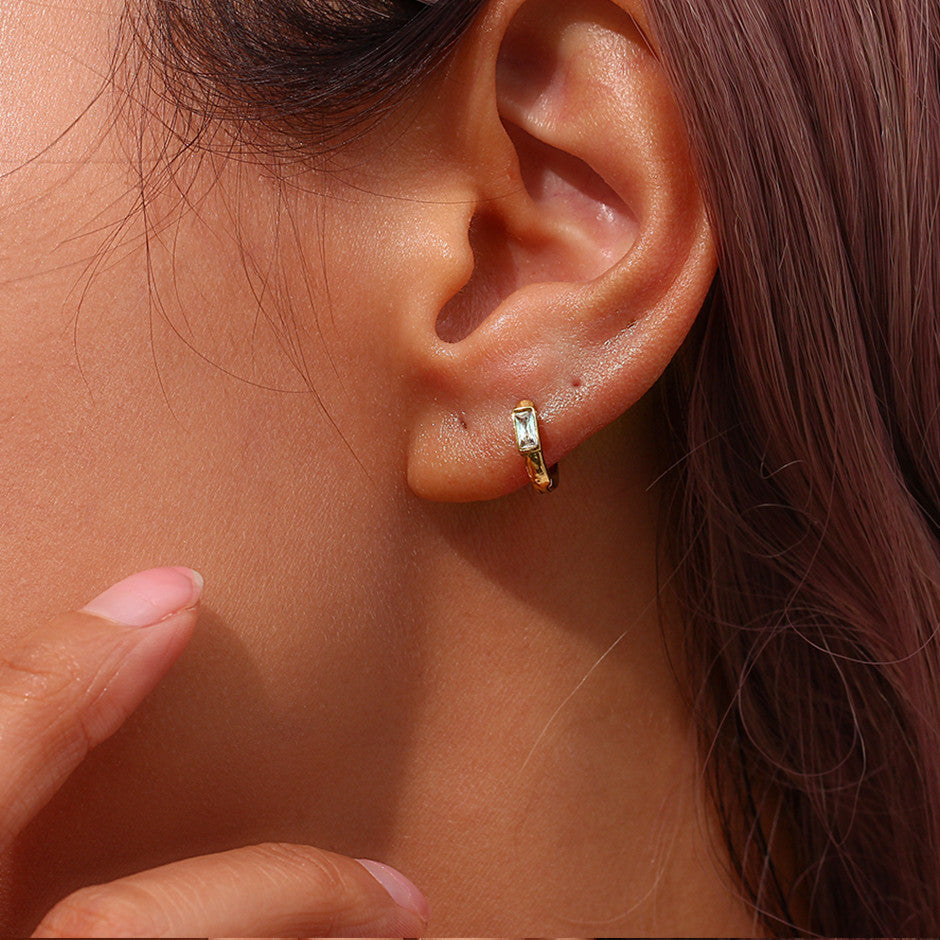 18k Gold Solid Stainless Steel Waterproof Dainty Cute Girl's Mini Size CZ Hoop Earrings