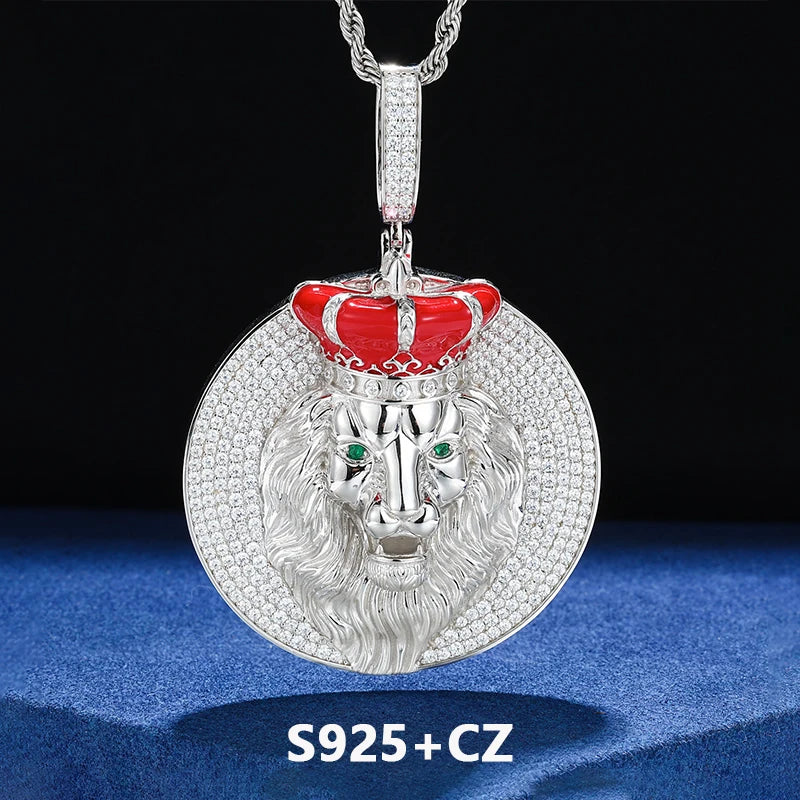 True King | Solid 925 Silver Moissanite Diamond Iced Blinged Out King Lion Pendant