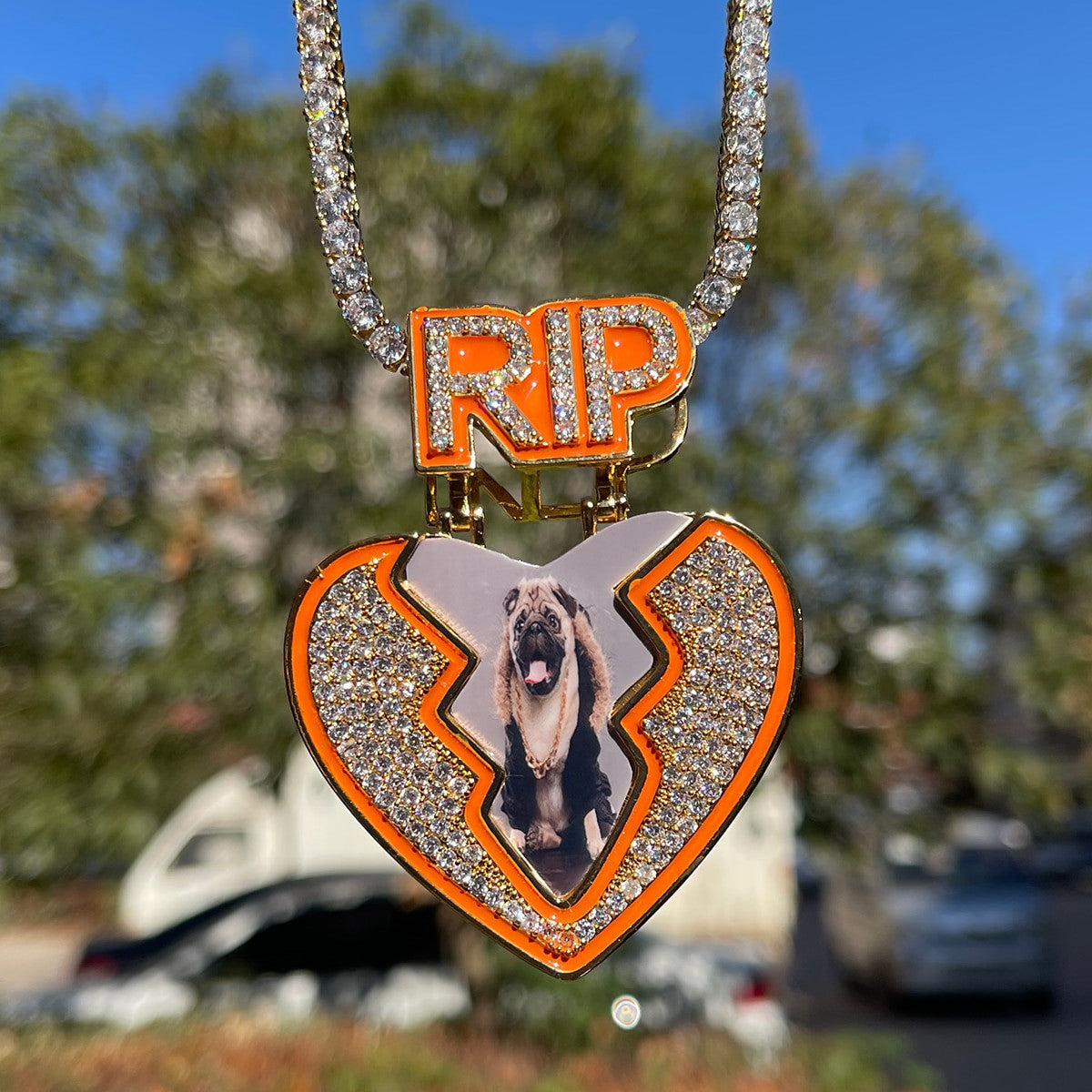 Custom Made Broken Heart Rip Bail Bling Hip Hop Pendant Chain Necklace