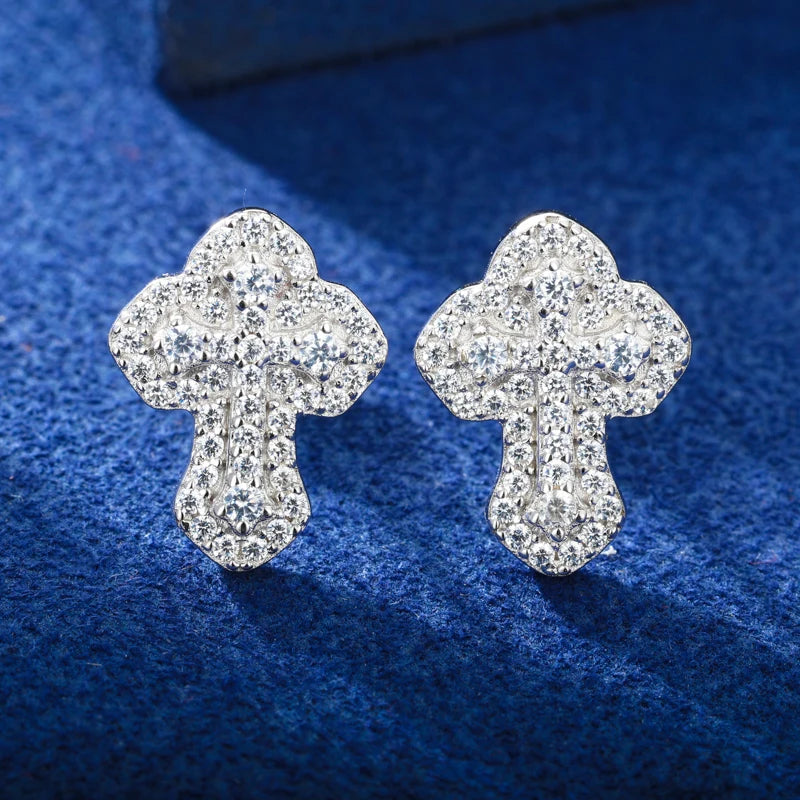 The Armor | High Quality D VVS Moissanite Iced Blinged Out 925 Sterling Silver Cross Earrings