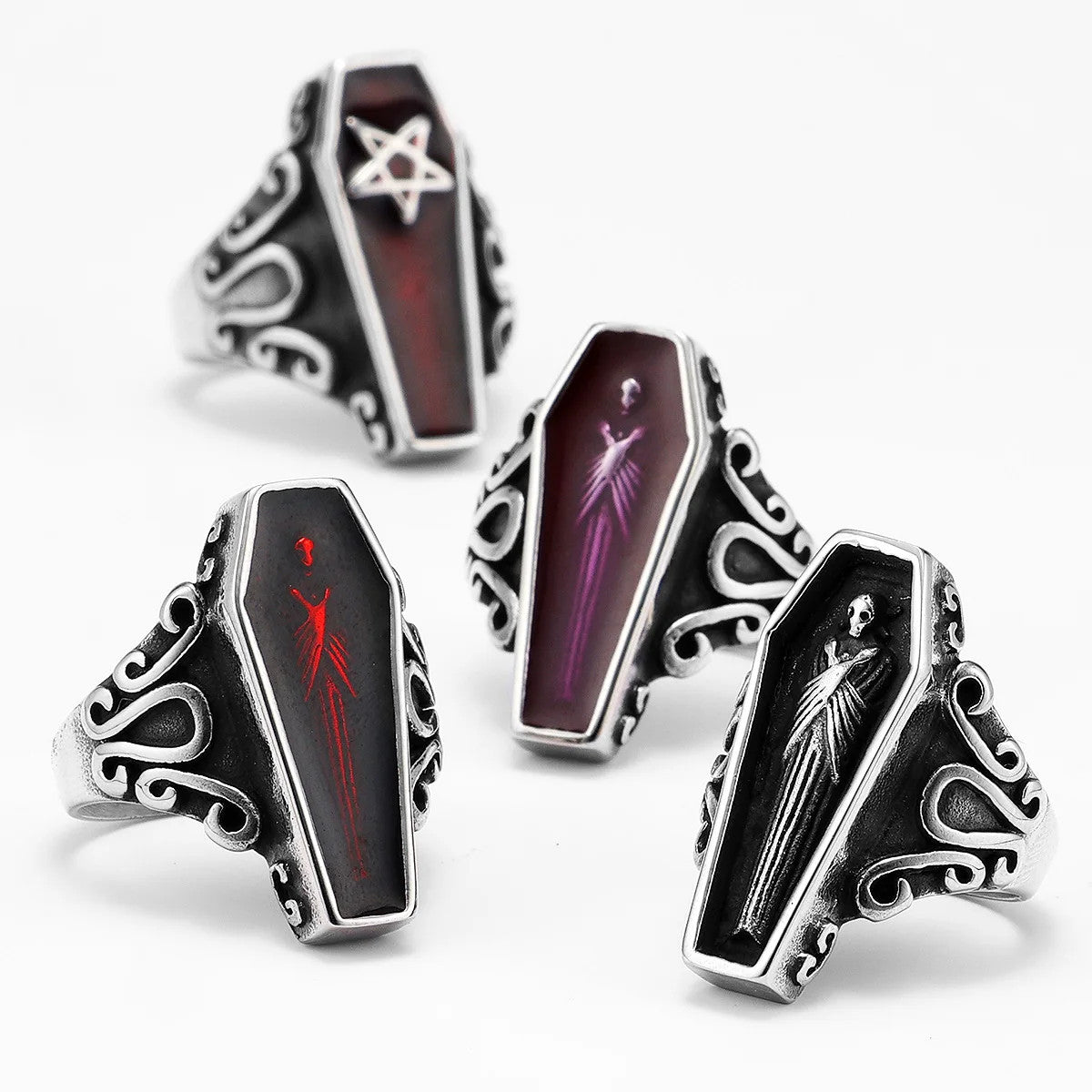 Vampire Coffin | 316L No Fade Stainless Steel Gothic Styling Men Rings Stainless Steel Retro Ring