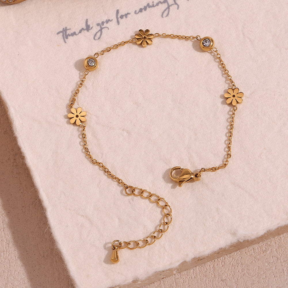 Ladies Double Sided Black and White Flower 18k Gold Stainless Steel Bracelet