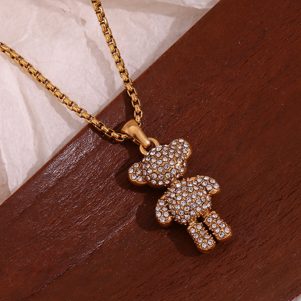 Ladies 18k Gold Waterproof No Fade Stainless Steel Sitting Standing Bear Pendant Necklace