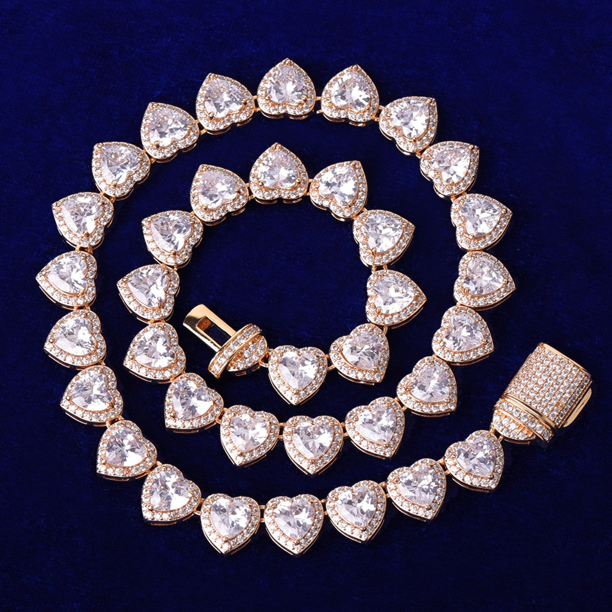 Gold Silver Rose Ladies Glossy Girl Clustered Heart Tennis Choker Chain Necklace