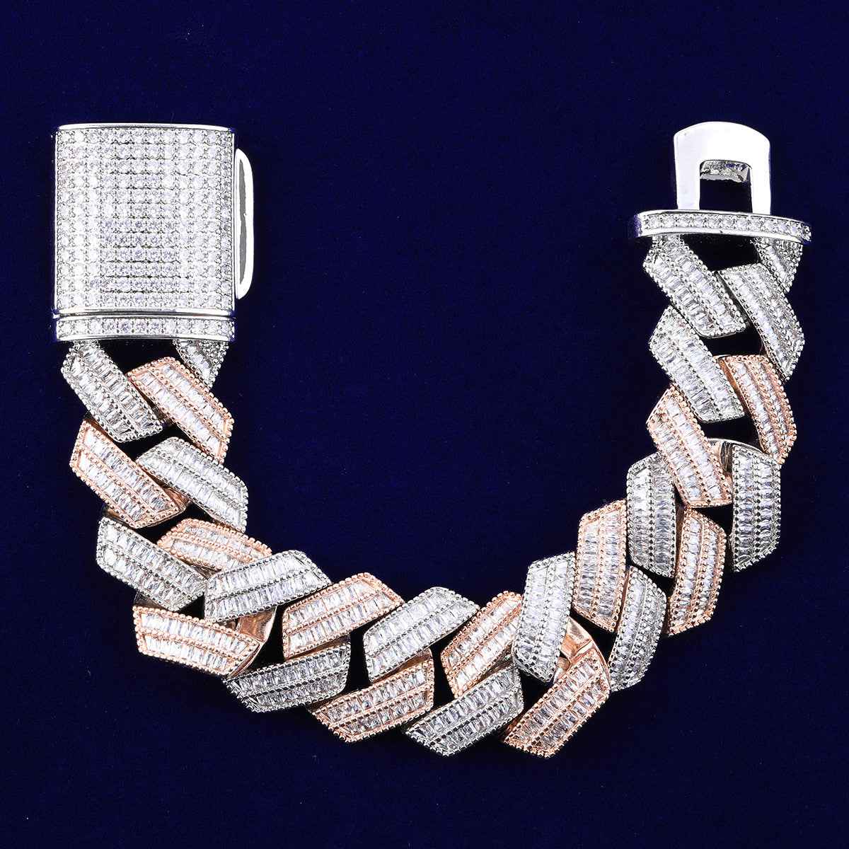 C-Sharp | VVS Diamond CZ Cuban Link 4 Prong Set Hip Hop 24k 925 Silver Rose Gold Bracelet