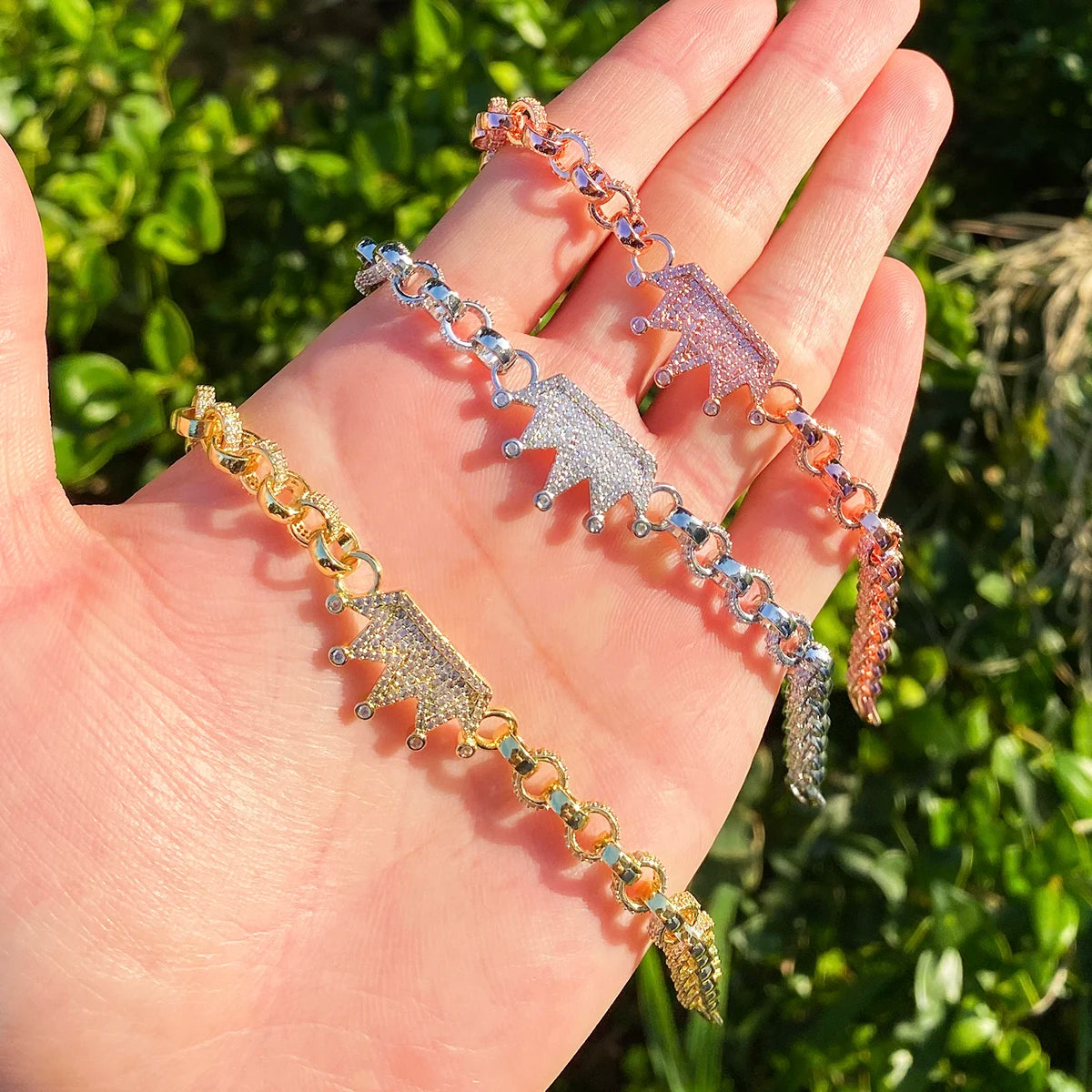 Kings Link | Four Prong VVS Diamond CZ Iced Blinged Out Rolo Crown link Bracelet