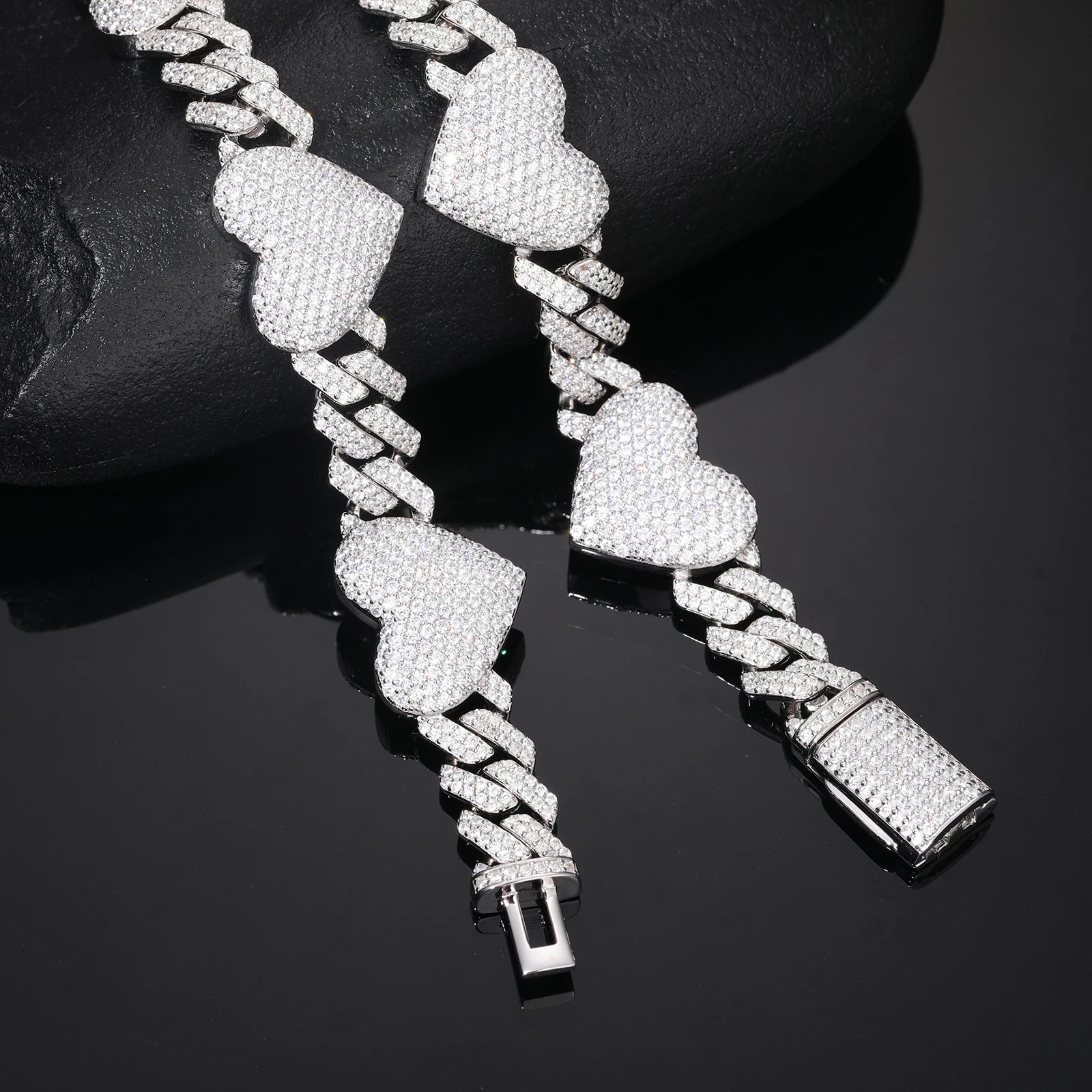 VVS Cuban Heart | Solid Silver Moissanite Diamond Cuban Link Heart Chain Necklace