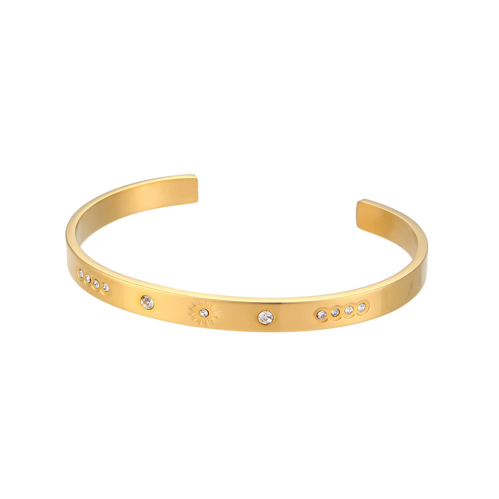 Ladies 18K Gold Tarnish Free Crystal CZ Stone Star Moon Cuff Bangles Bracelets