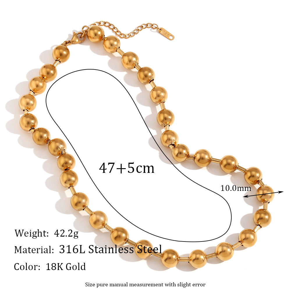 Ladies 18k Gold Silver Tarnish Free Waterproof Round Bead Chain Necklace