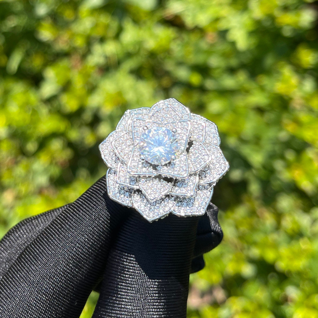 Chilled Diamond Rose | VVS Diamond Center Stone Iced Blinged Out Rose Rings