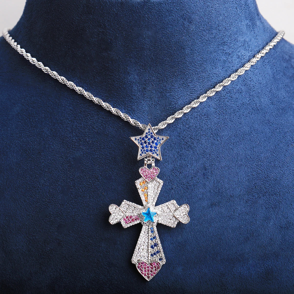 North Star | 5AA+ VVS Diamond CZ North Star Bail Colorful Iced Hip Hop Cross Pendant
