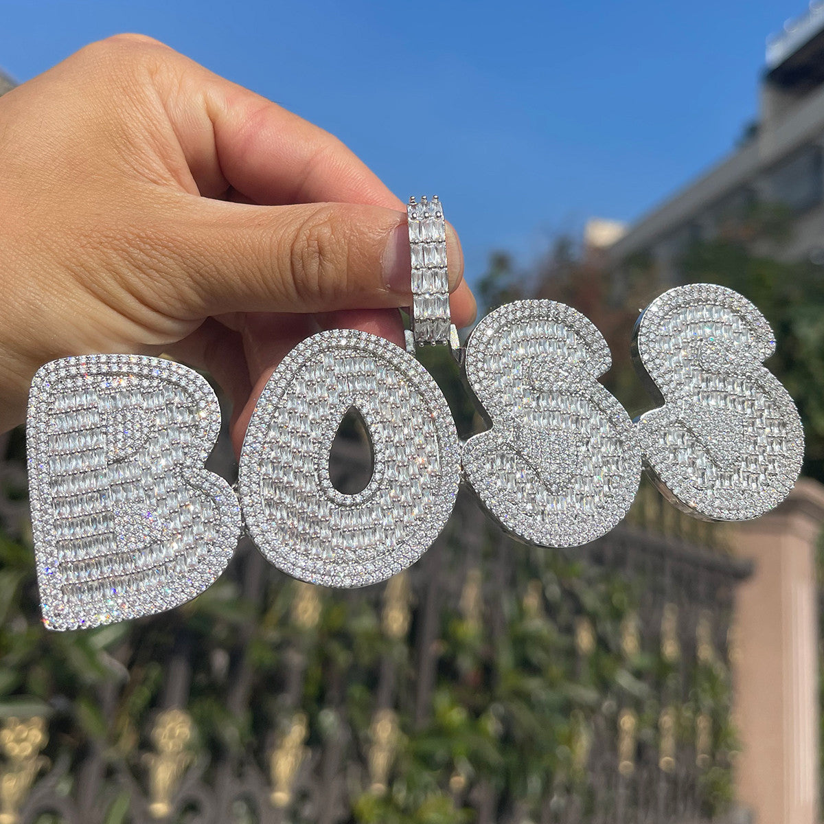 Bossed Up | 4 Prong Set VVS Diamond Baguette Hip Hop Custom Made Name Plate Pendant