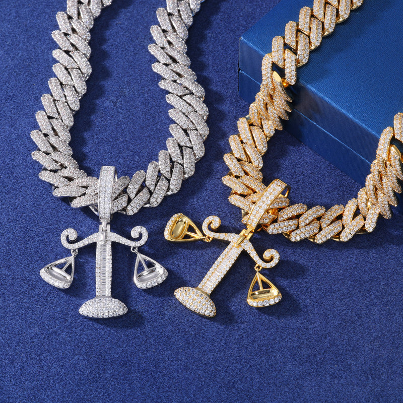 The Balanced | Solid Sterling Silver Libra Scale Moissanite Diamond Hip Hop Pendant