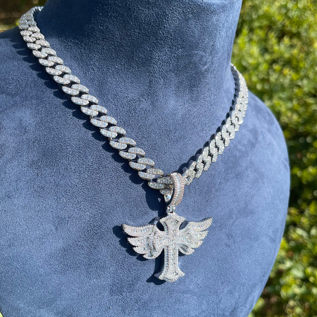 The Savior | VVS Diamond CZ Prong Set Winged Cross Iced Blinged Out Pendant