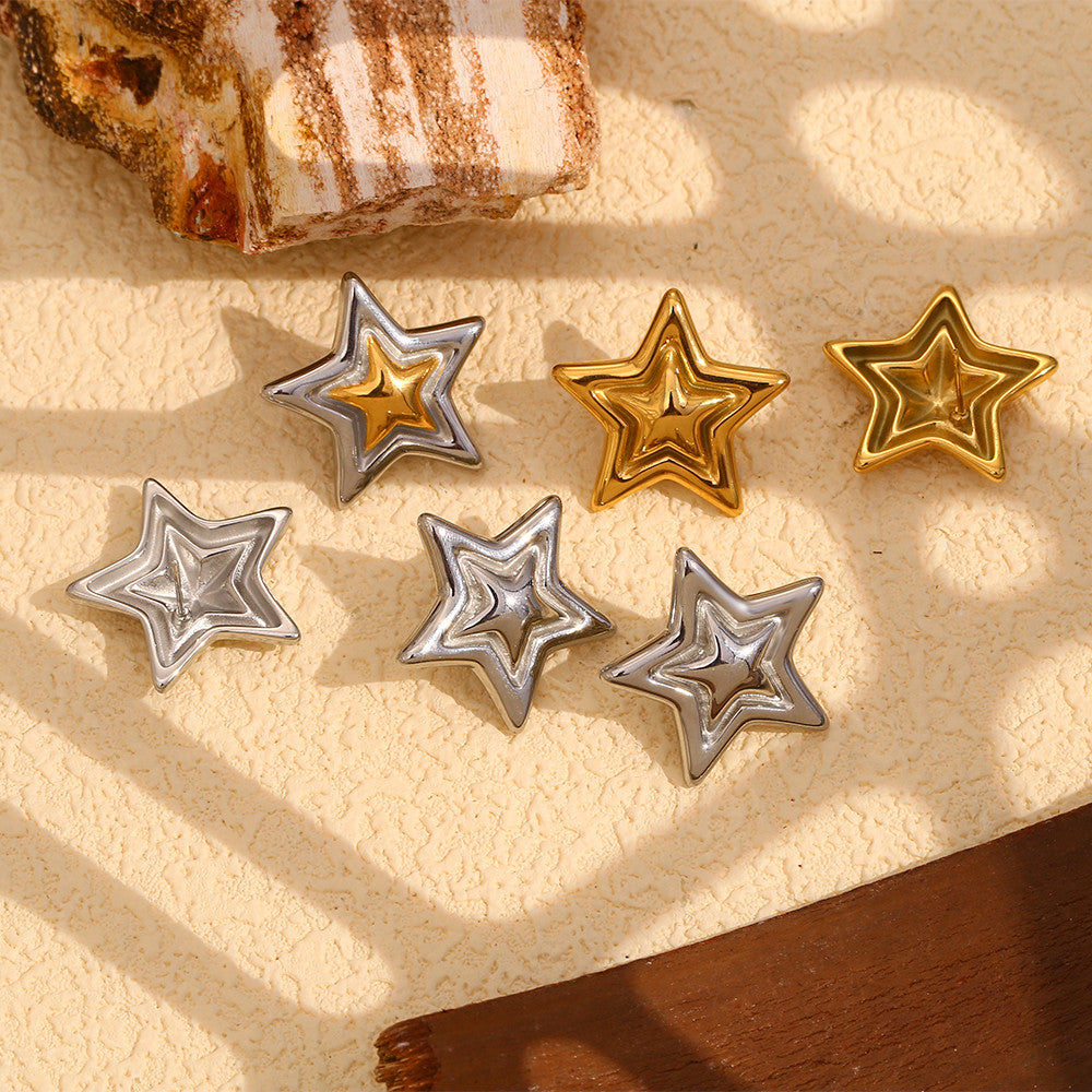 Women's 18k Gold Waterproof Mix Color Stainless Steel Star Stud Earrings